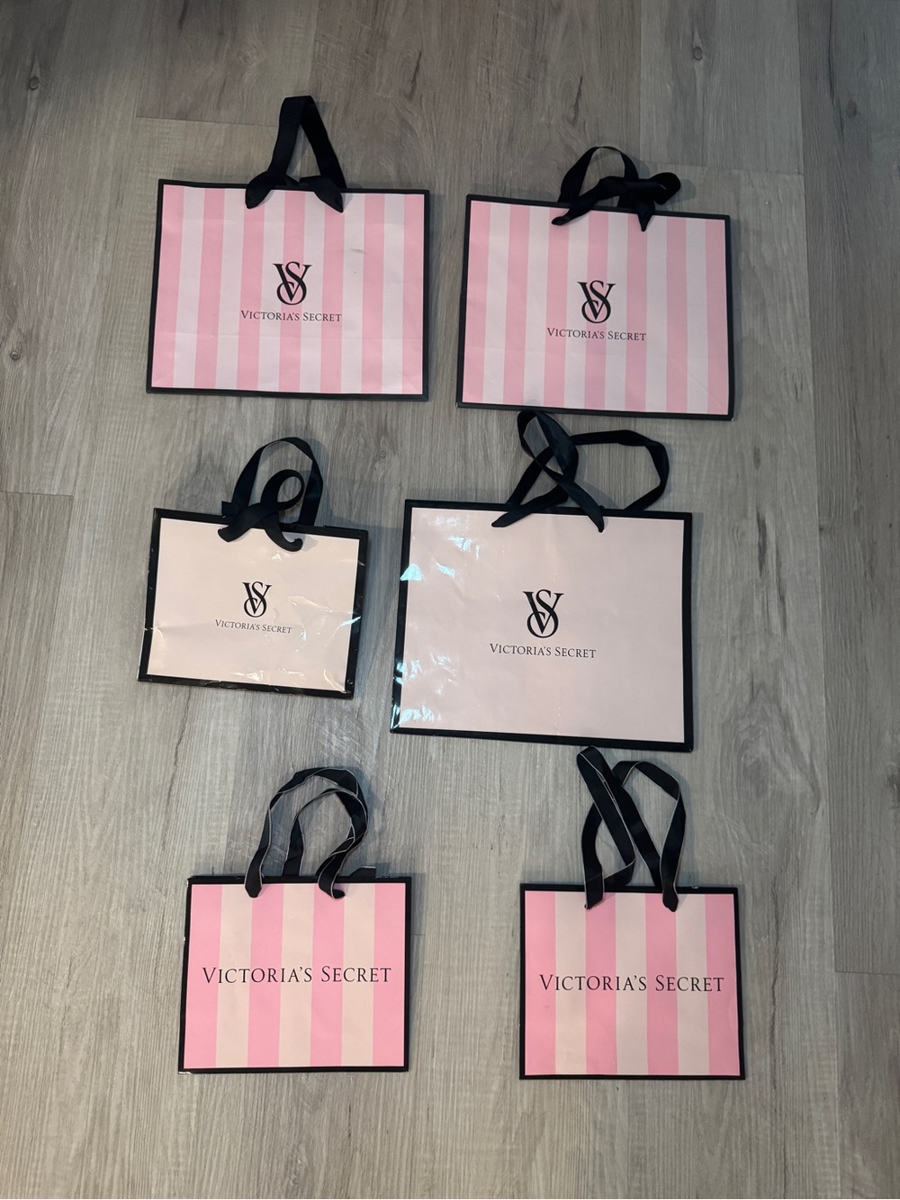 Victoria's Secret Pink & Light Pink Stripe Tote Gift Bags Set